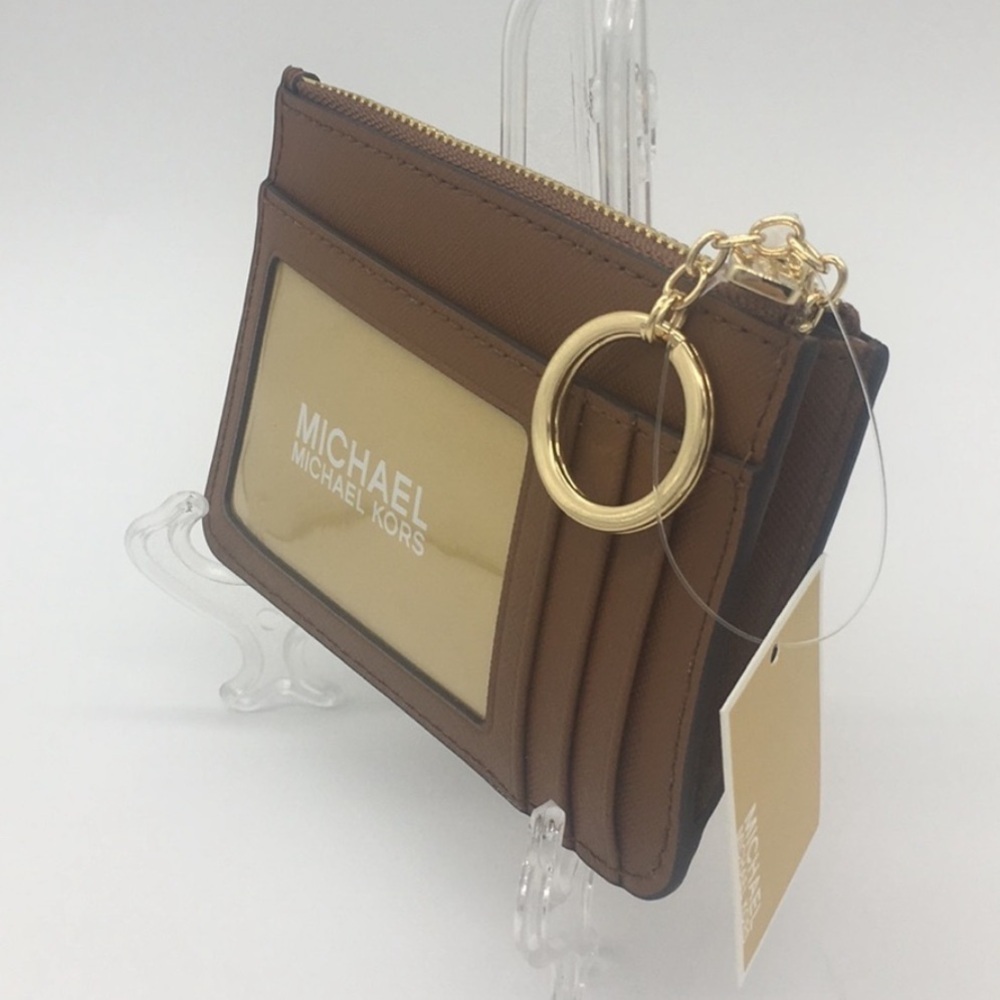 Michael Kors Luggage Leather ID Coinpouch with Gold Keyring - Picture 3 of 8